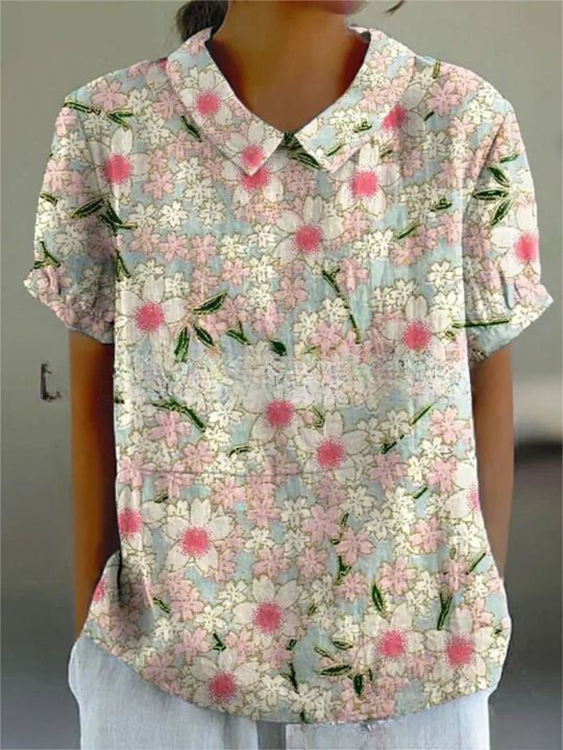 Bloemenblouse | Korte Mouw | Loose Fit | Zomertop-Boutique Moda