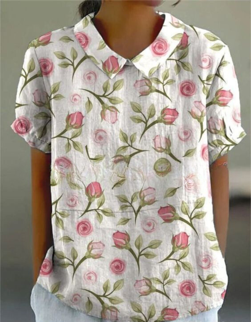 Bloemenblouse | Korte Mouw | Loose Fit | Zomertop-Boutique Moda
