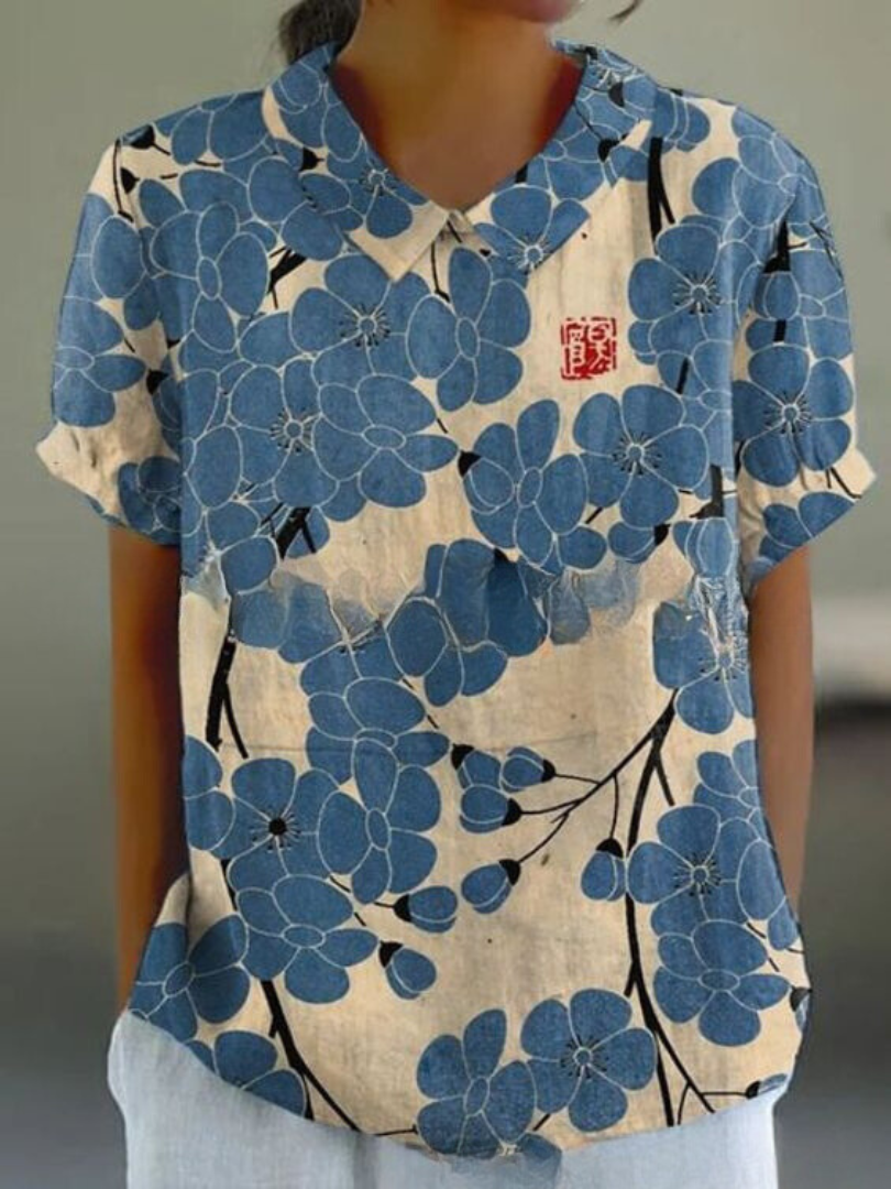 Bloemenblouse | Korte Mouw | Loose Fit | Zomertop-Boutique Moda