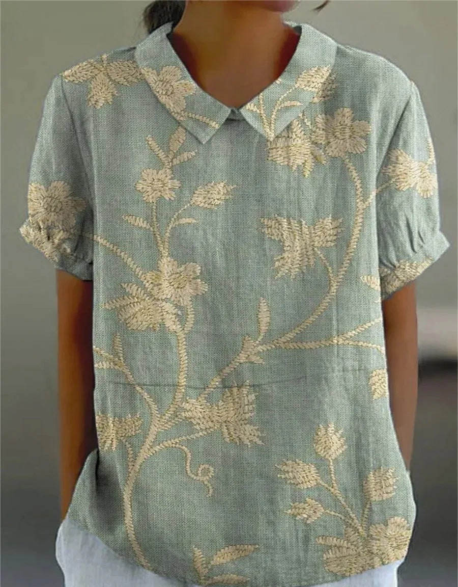 Bloemenblouse | Korte Mouw | Loose Fit | Zomertop-Boutique Moda