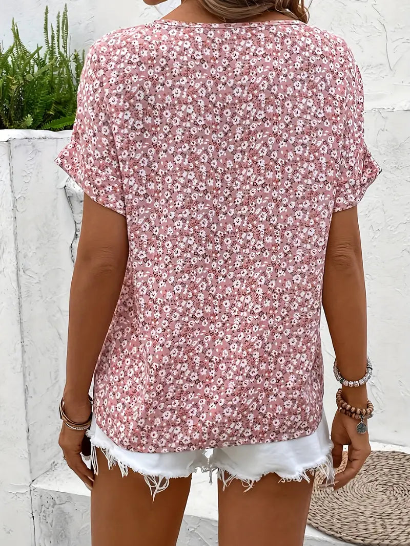 Bloemenblouse – Roze zomerbluze met knoopjes voor dames-Boutique Moda