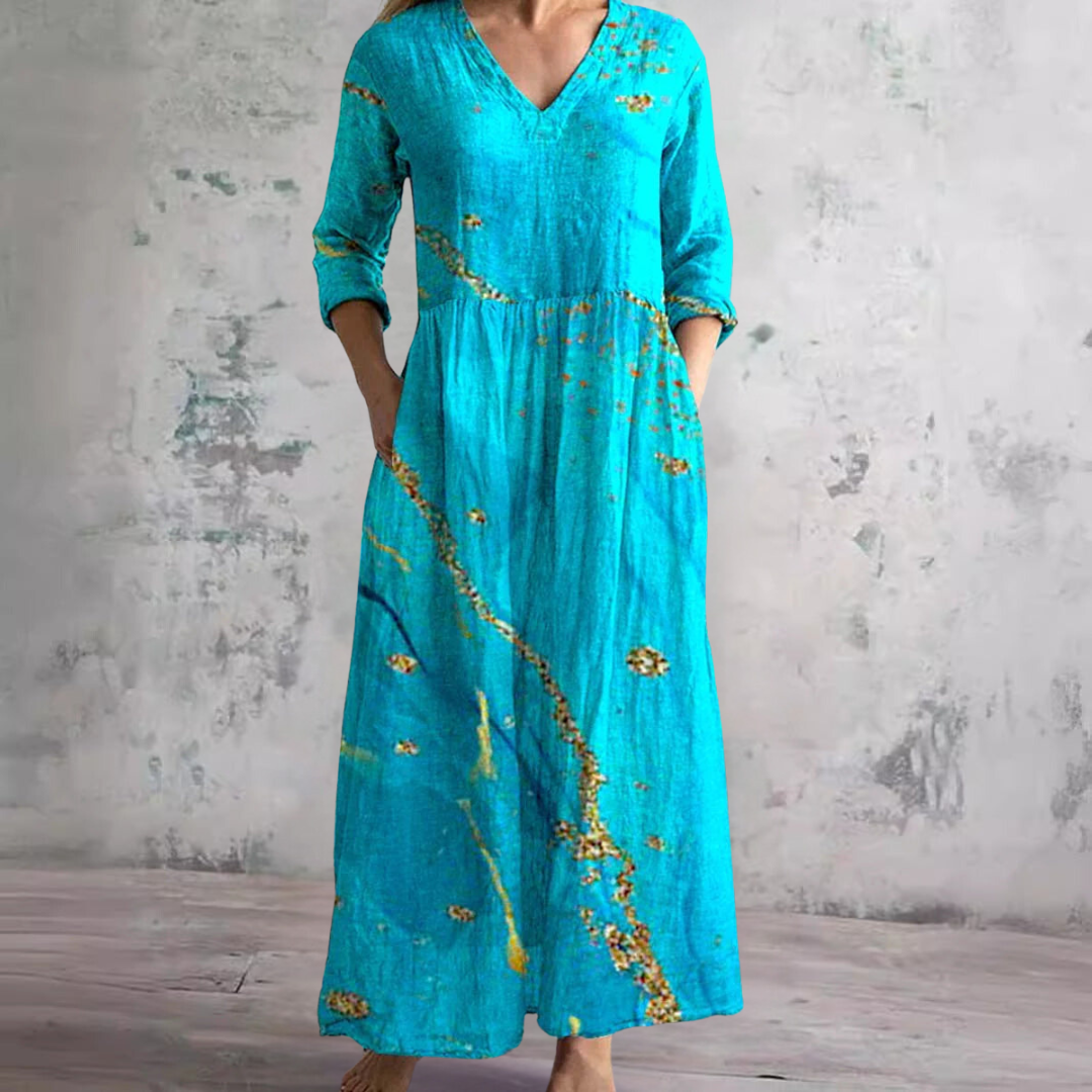 Bloemenjurk Dames – Losse Maxi-jurk met Lange Mouwen en Zakken-Boutique Moda