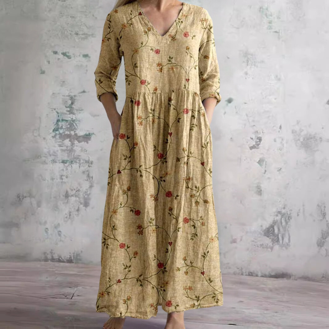 Bloemenjurk Dames – Losse Maxi-jurk met Lange Mouwen en Zakken-Boutique Moda