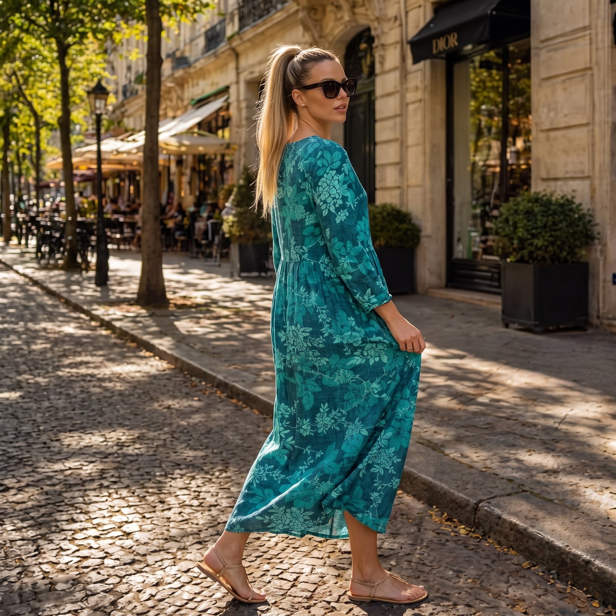 Bloemenjurk Dames – Losse Maxi-jurk met Lange Mouwen en Zakken-Boutique Moda