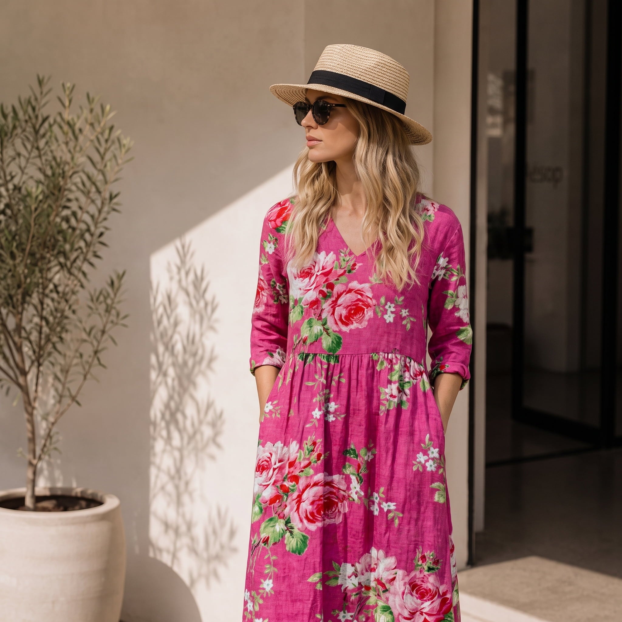 Bloemenjurk Dames – Losse Maxi-jurk met Lange Mouwen en Zakken-Boutique Moda