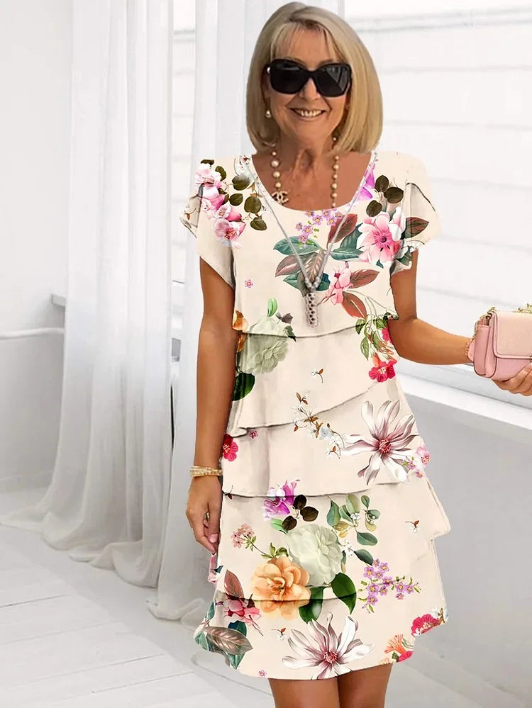 Bloemenjurk - Korte mouwen - Gelaagd - Korte jurk - Zomerjurk-Boutique Moda