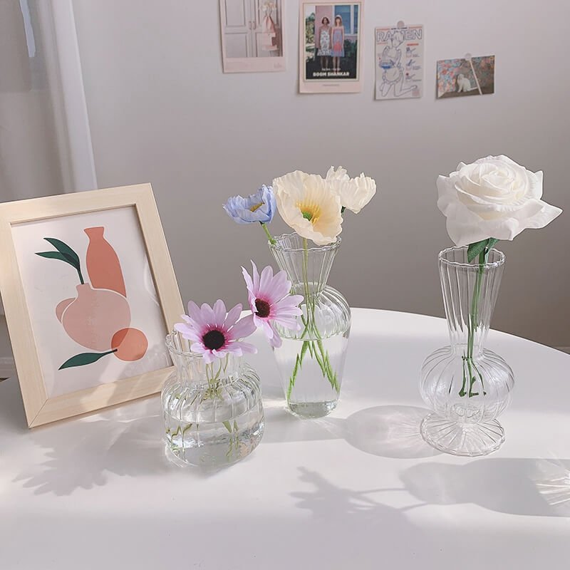 Bloemenvaas Glas | Ribbels Transparant | Klein voor Tafel-Boutique Moda
