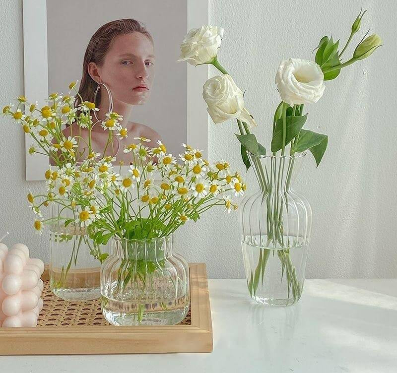 Bloemenvaas Glas | Ribbels Transparant | Klein voor Tafel-Boutique Moda