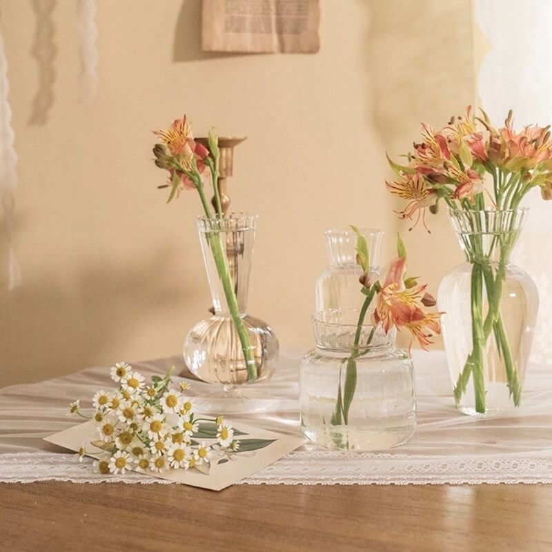 Bloemenvaas Glas | Ribbels Transparant | Klein voor Tafel-Boutique Moda