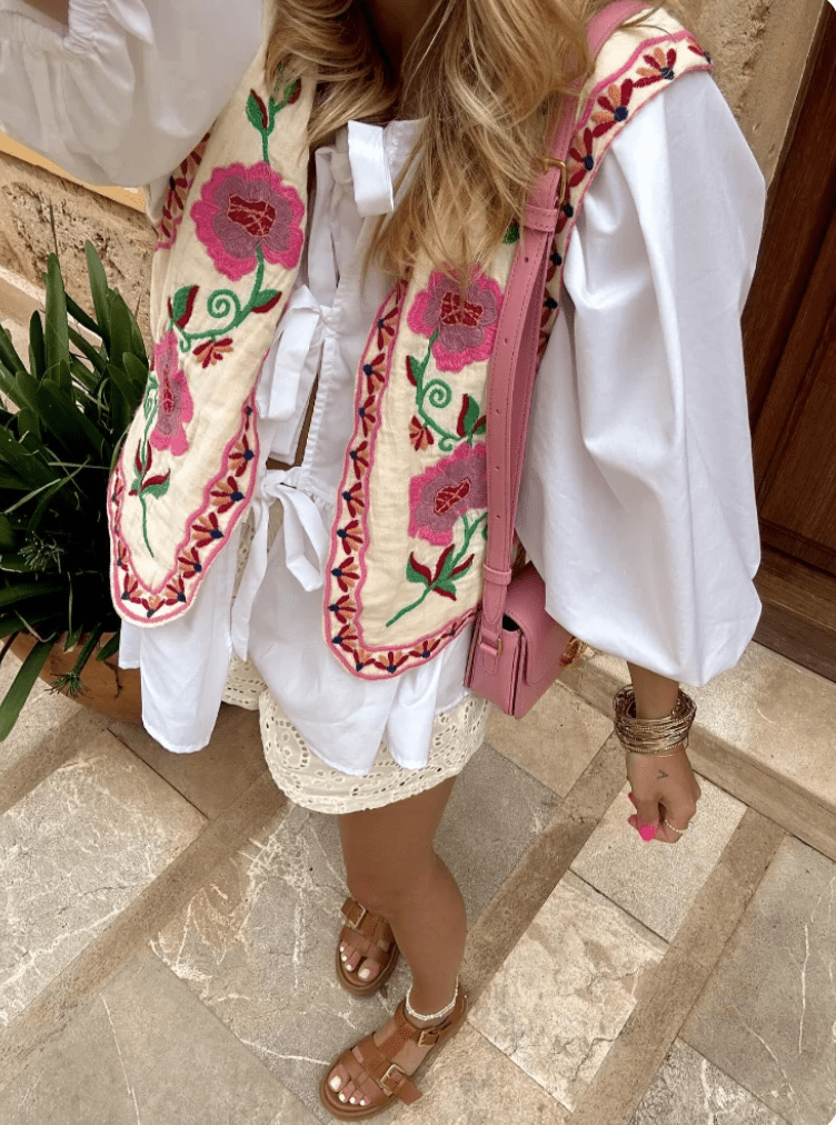 Bloemenvest | Vintage | Mouwloos | Geborduurd vest | Damesgilet-Boutique Moda