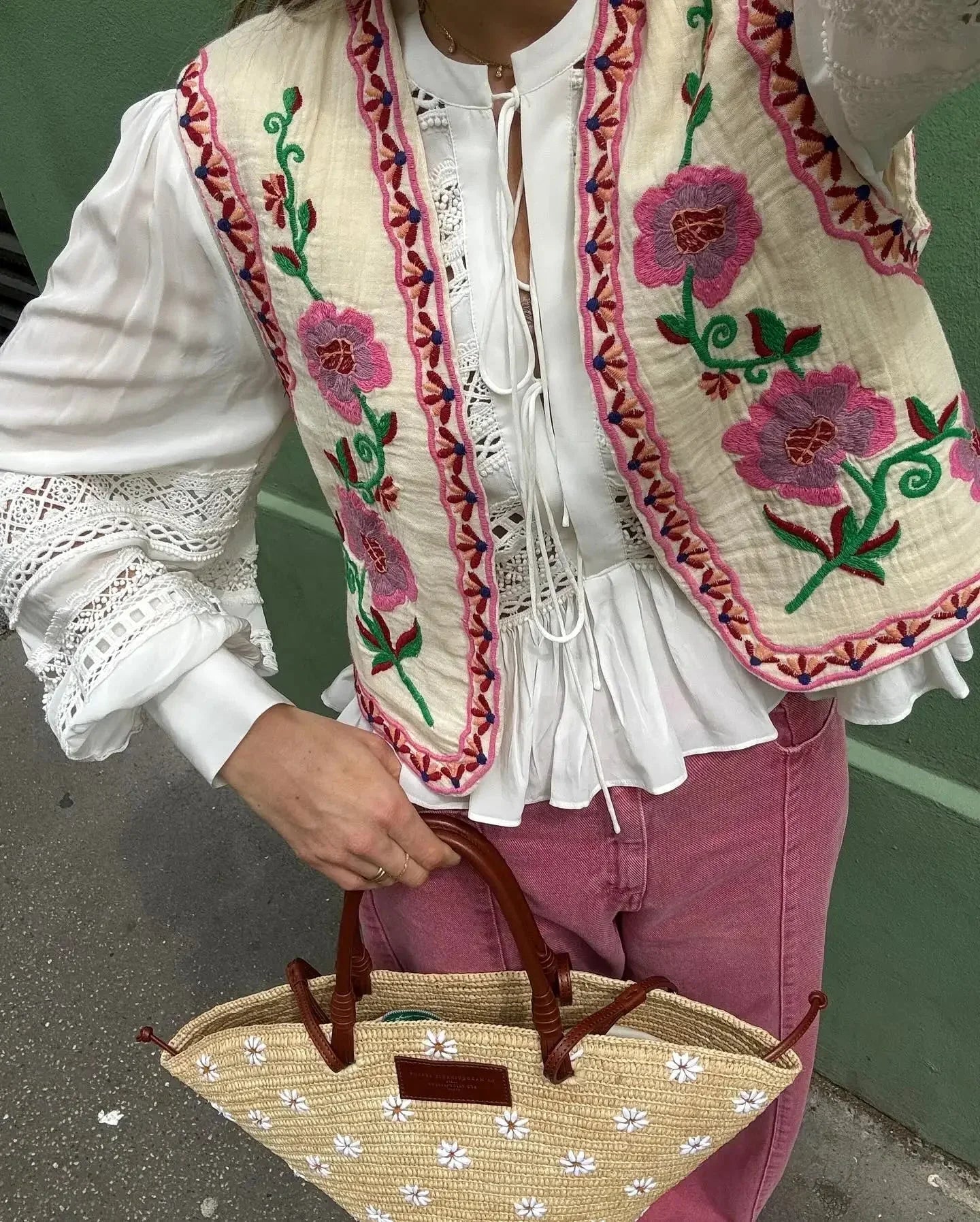 Bloemenvest | Vintage | Mouwloos | Geborduurd vest | Damesgilet-Boutique Moda