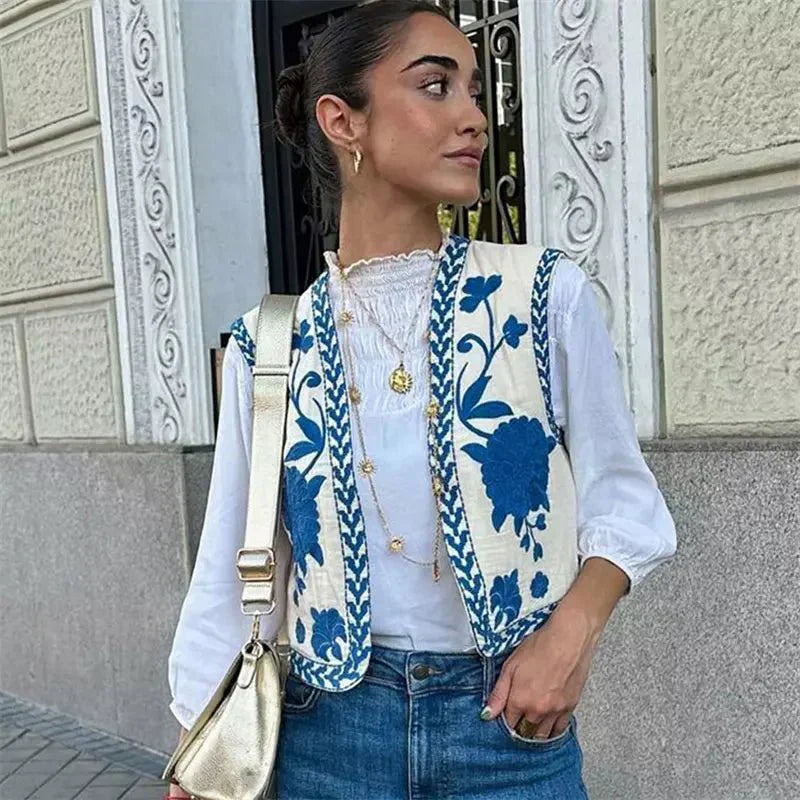 Bloemenvest | Vintage | Mouwloos | Geborduurd vest | Damesgilet-Boutique Moda