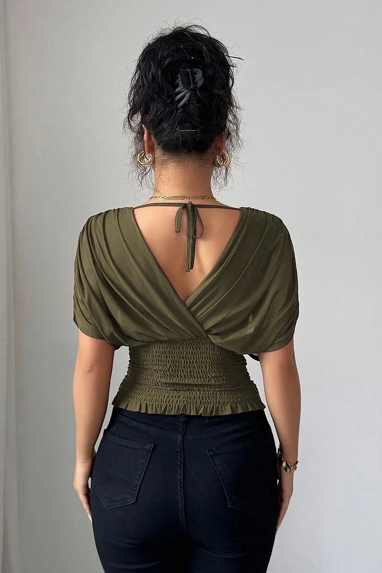 Blouse Dames | Elegante V-Hals Top Met Drape Mouwen-Boutique Moda