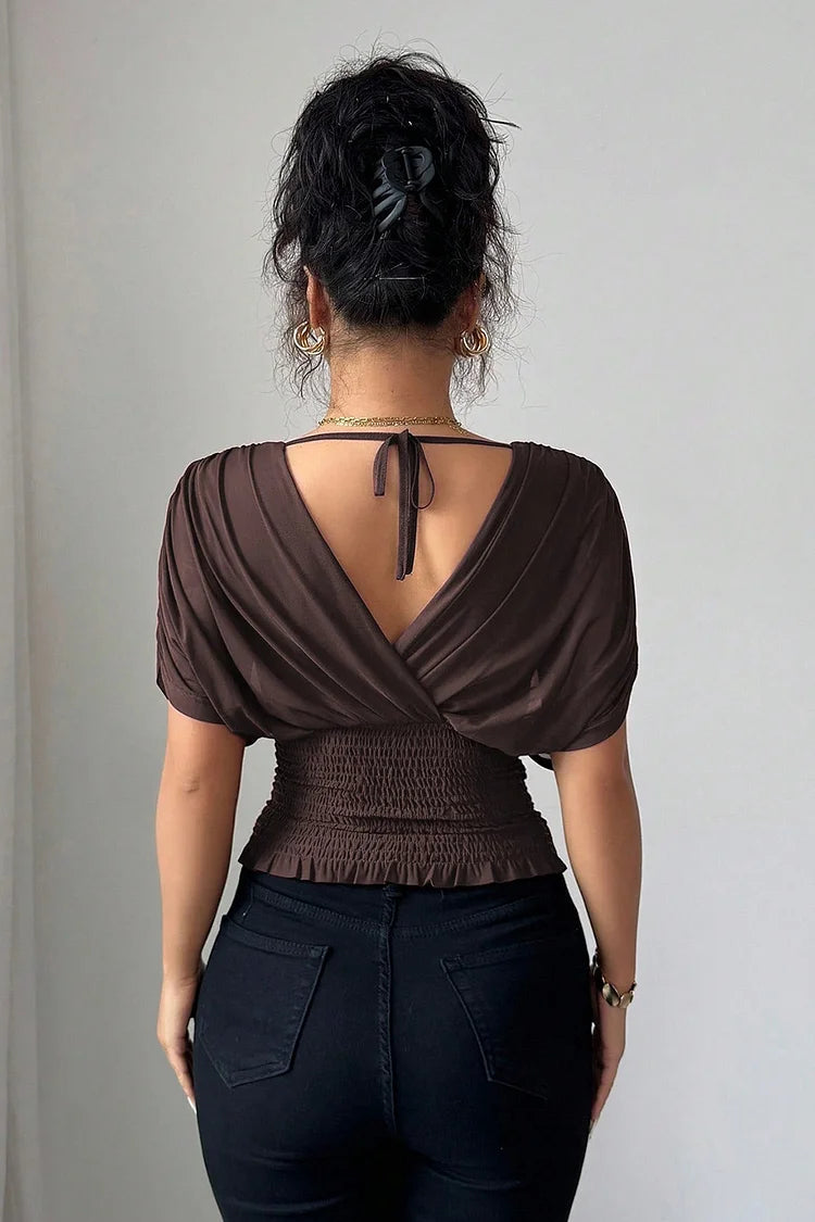 Blouse Dames | Elegante V-Hals Top Met Drape Mouwen-Boutique Moda