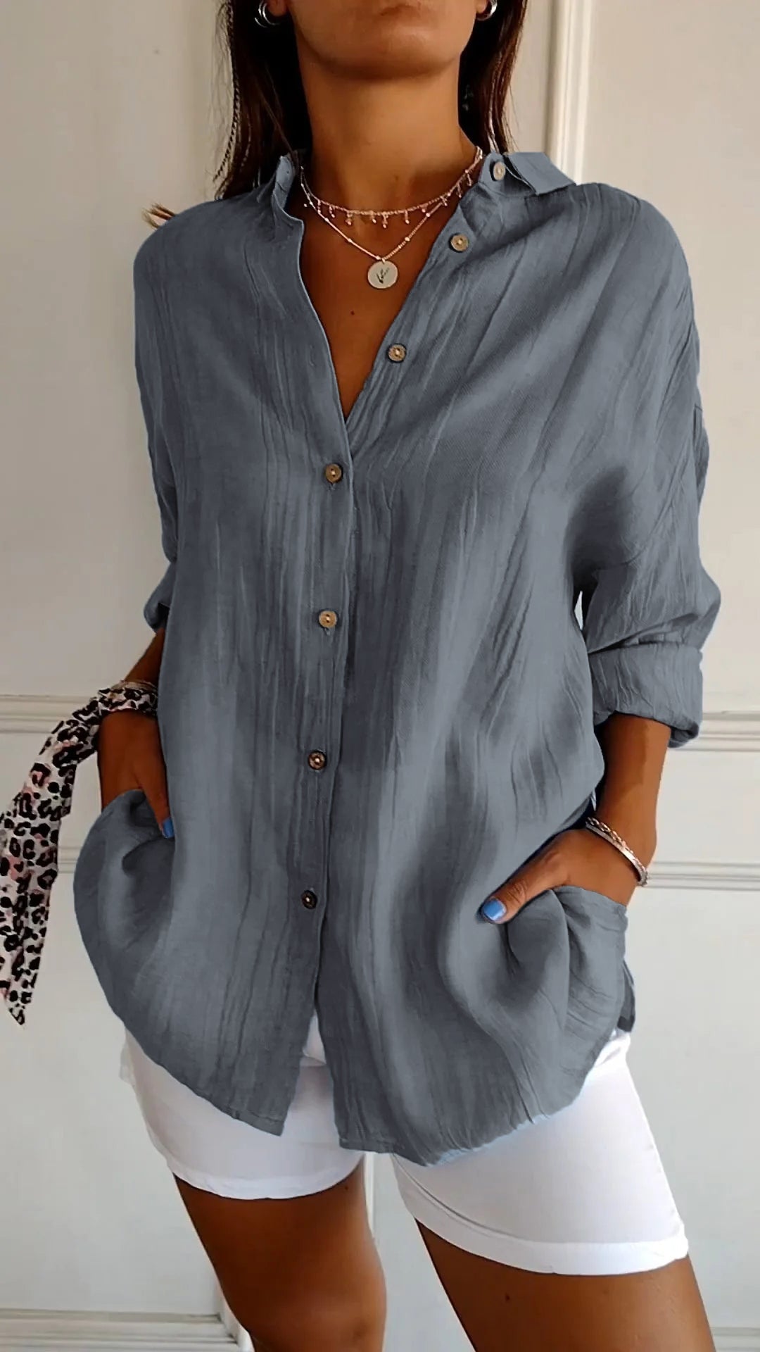 Blouse | Lichtgewicht | Lange mouw | Damesblouse met knoopsluiting-Boutique Moda
