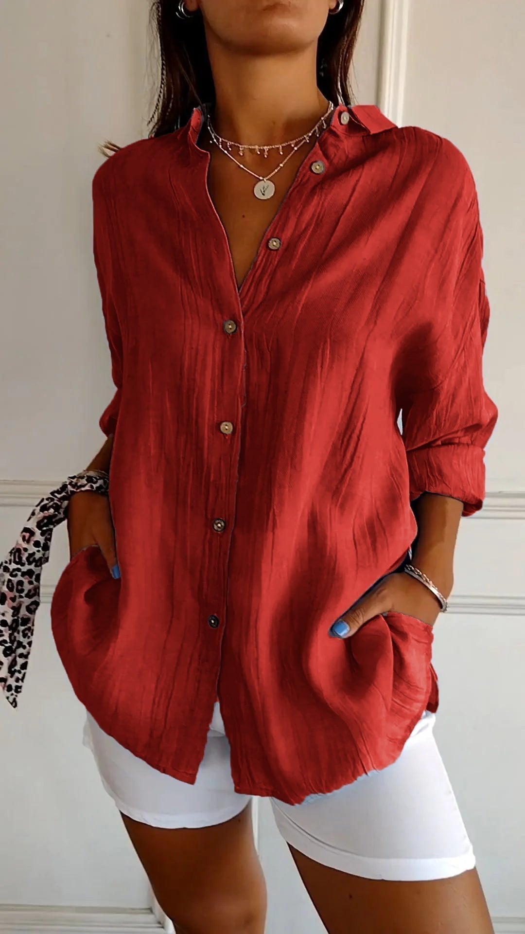 Blouse | Lichtgewicht | Lange mouw | Damesblouse met knoopsluiting-Boutique Moda