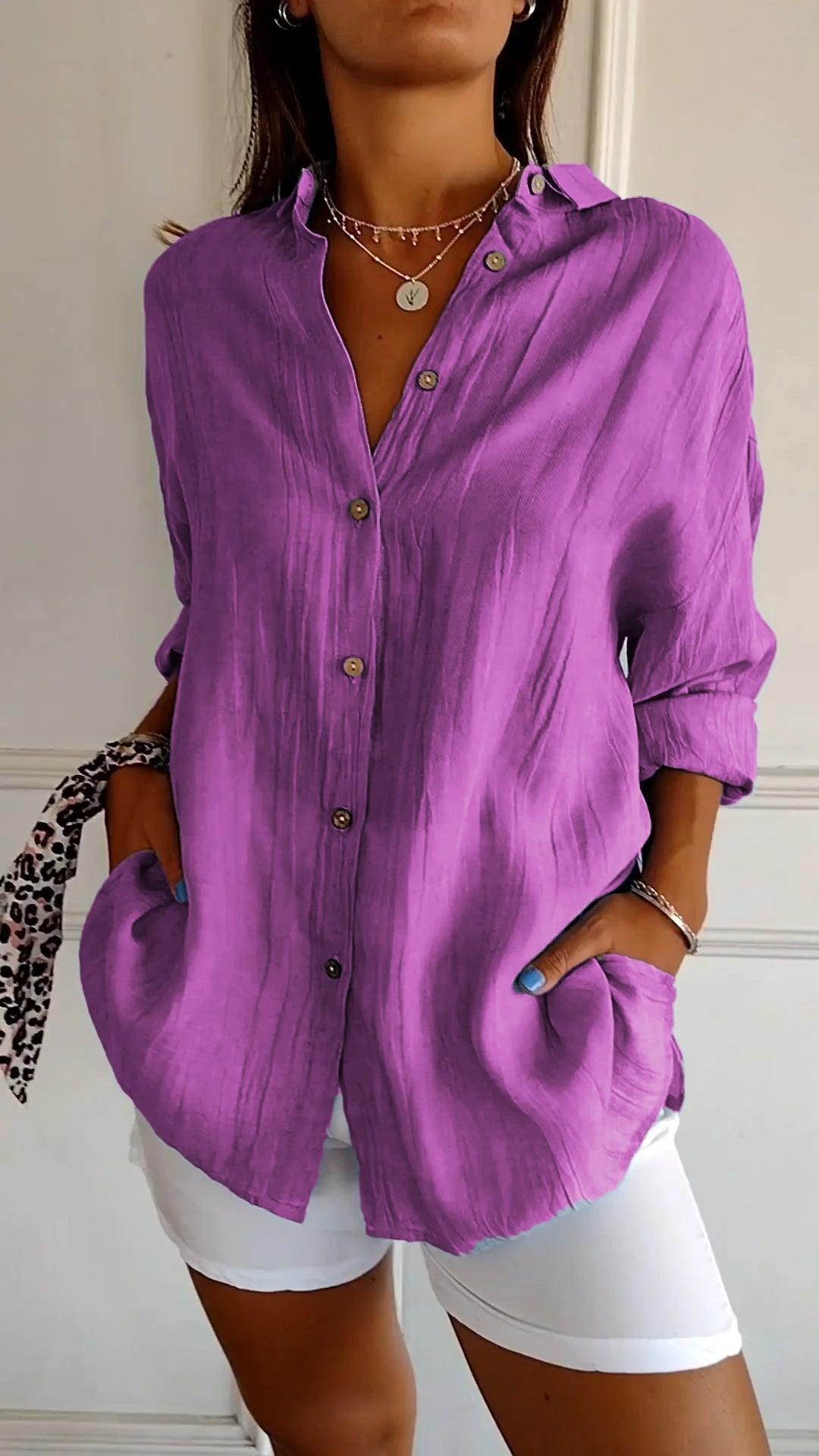 Blouse | Lichtgewicht | Lange mouw | Damesblouse met knoopsluiting-Boutique Moda