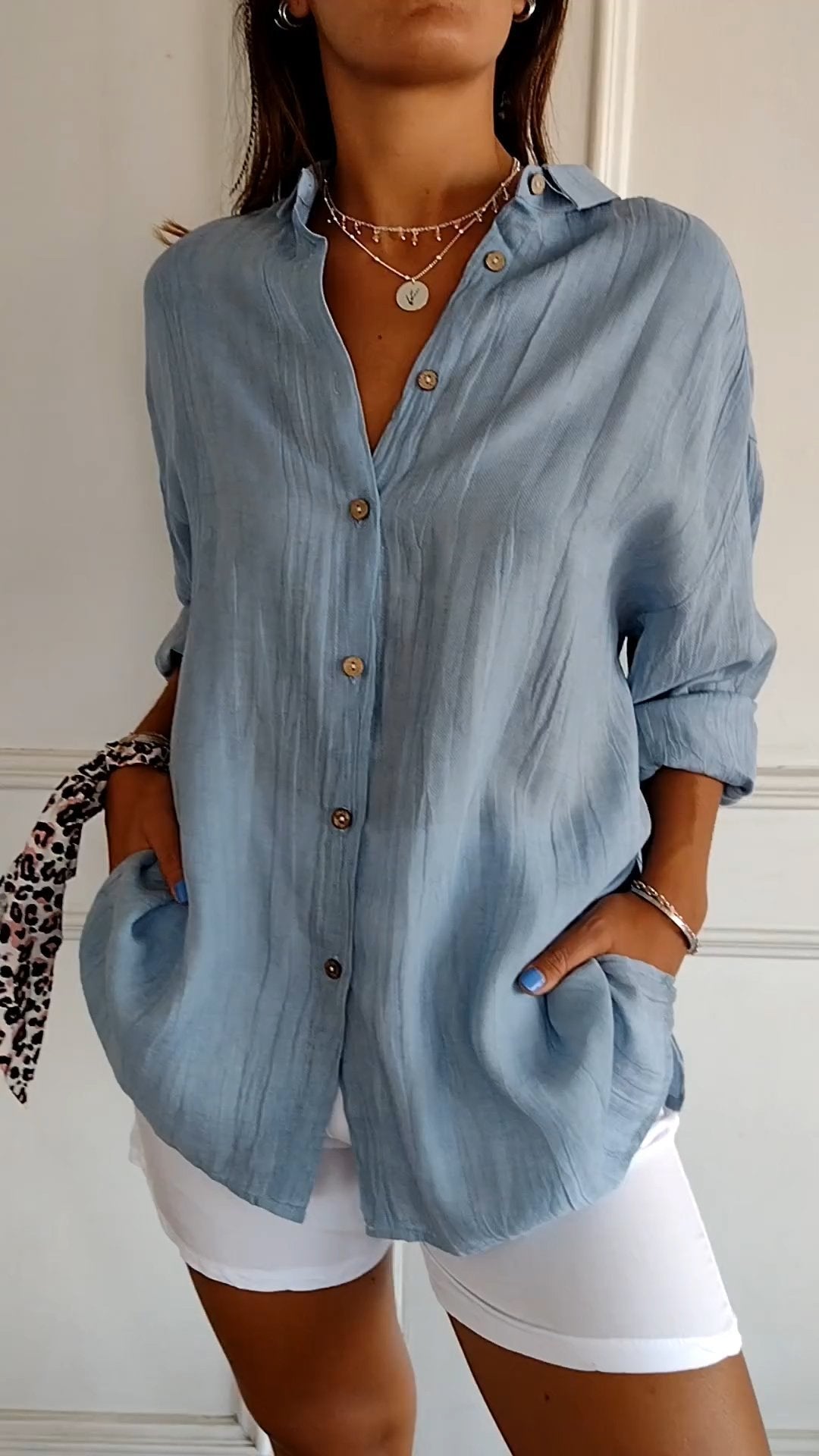 Blouse | Lichtgewicht | Lange mouw | Damesblouse met knoopsluiting-Boutique Moda
