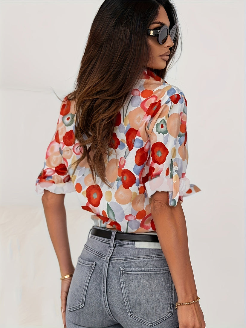 Blouse met knoopsluiting | Kleurrijke bloemenprint-Boutique Moda