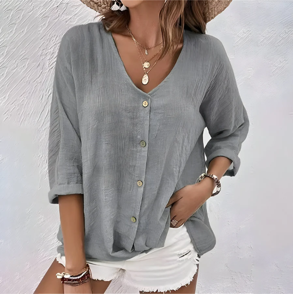 Blouse met knoopsluiting – Licht – Losse pasvorm – Blouse met lange mouwen – Zomertop voor dames-Boutique Moda