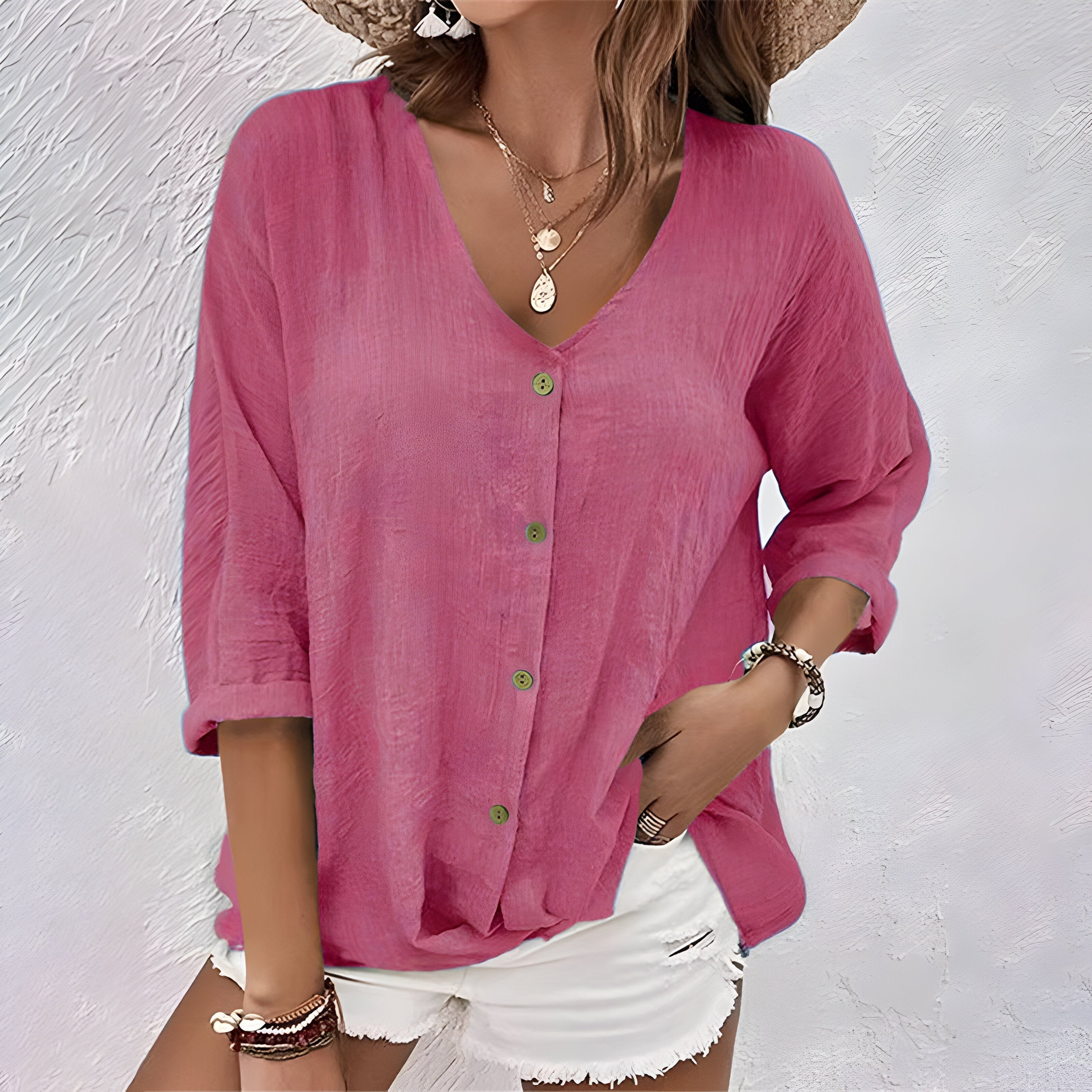 Blouse met knoopsluiting – Licht – Losse pasvorm – Blouse met lange mouwen – Zomertop voor dames-Boutique Moda