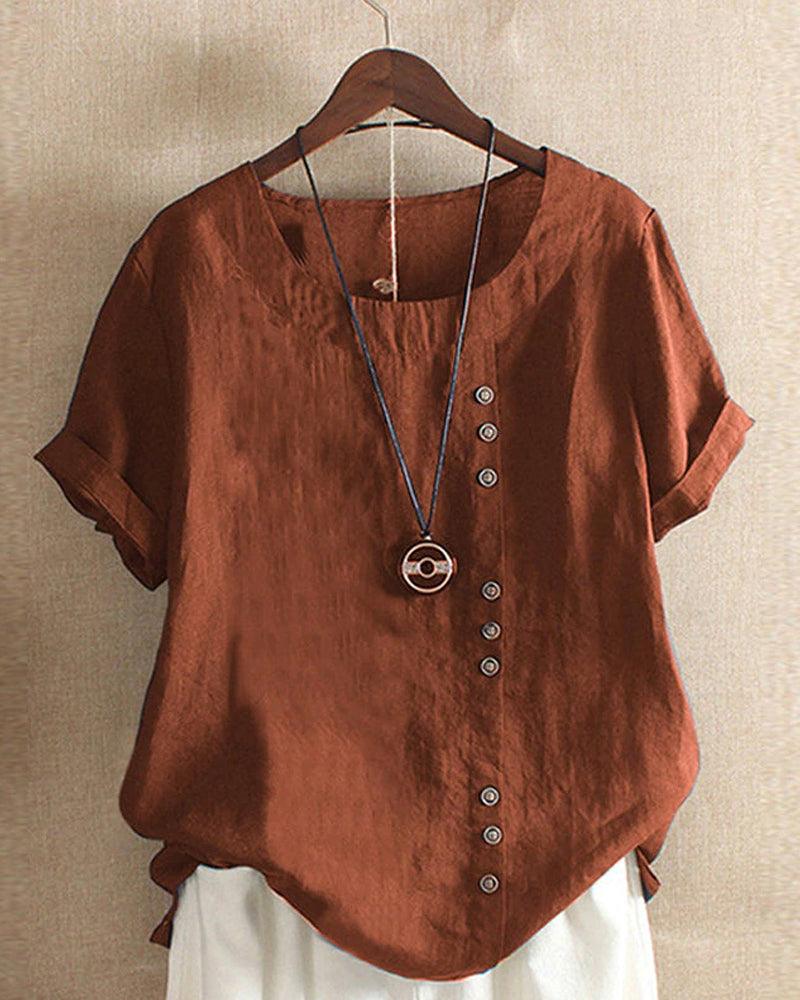 Blouse met korte mouwen - Lichtgewicht losvallende blouse met knoopsluiting voor dames-Boutique Moda
