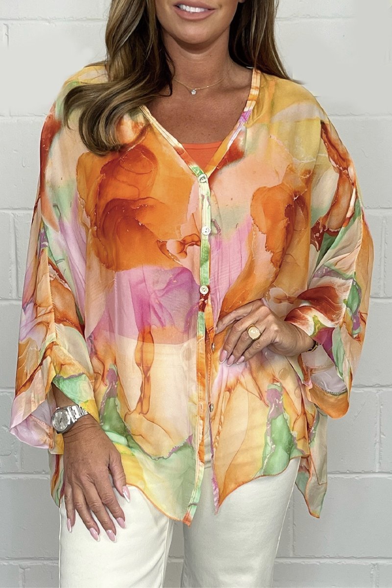 Blouse voor dames - Bedrukt - Los model - Doorschijnende blouse - Button-Up Blouse-Boutique Moda