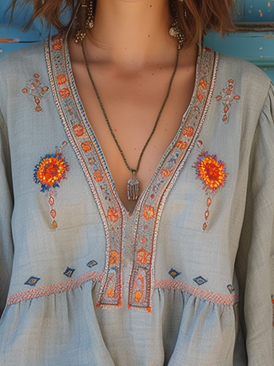 Boho Blouse | Losjes Positie | Geborduurd | Blouse Met Lange Mouwen | Zomer Blouse voor Vrouwen-Boutique Moda