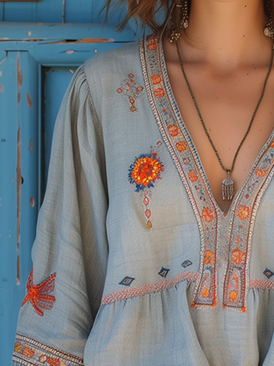 Boho Blouse | Losjes Positie | Geborduurd | Blouse Met Lange Mouwen | Zomer Blouse voor Vrouwen-Boutique Moda