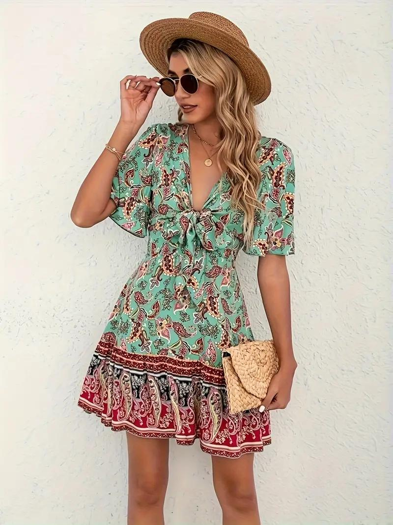 Boho Jurk - Paisleyprint - Korte Mouw - Mini-Jurk - Zomerjurk-Boutique Moda