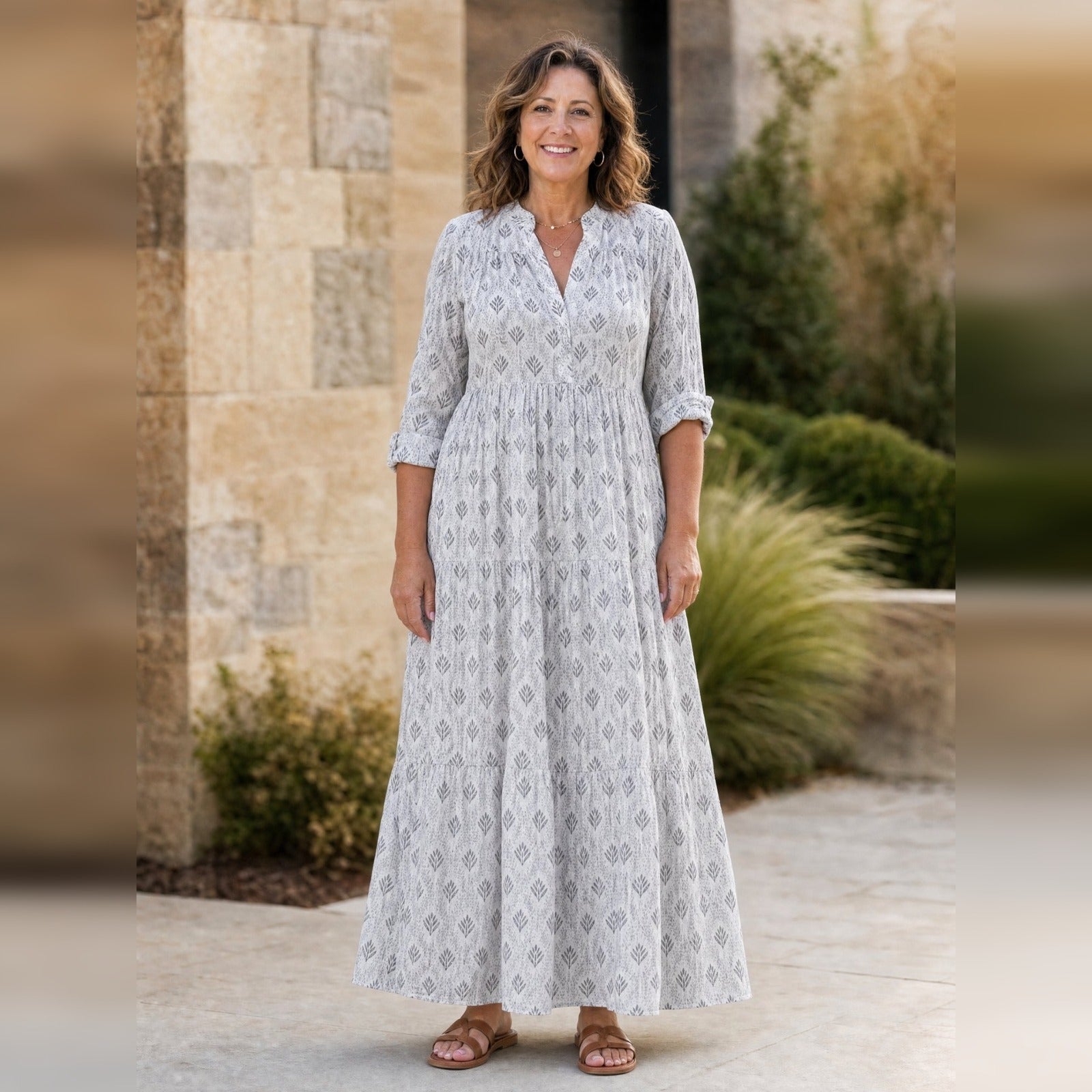 Boho Maxi-jurk Dames – Lange Mouw, V-hals & Print Zomerjurk-Boutique Moda