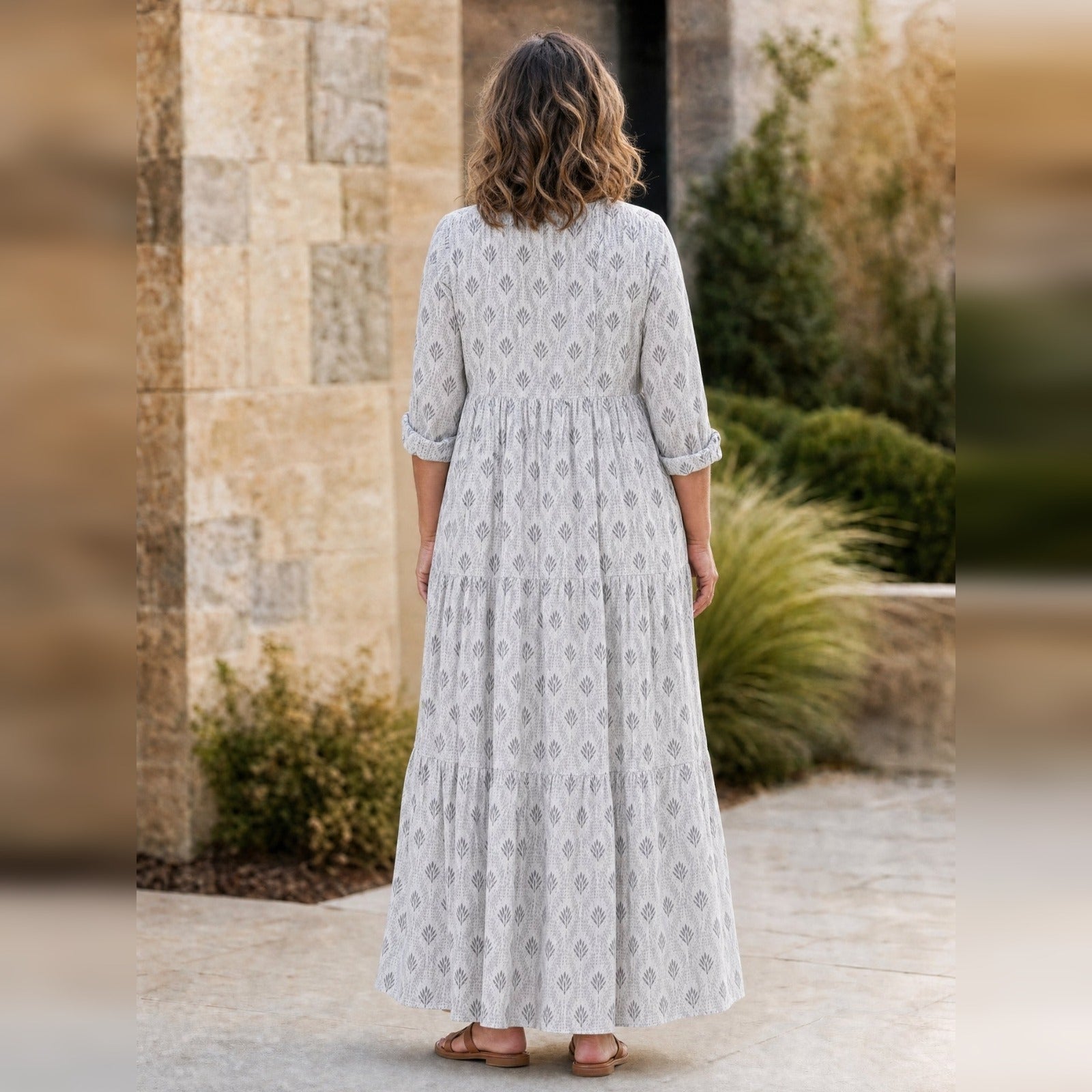 Boho Maxi-jurk Dames – Lange Mouw, V-hals & Print Zomerjurk-Boutique Moda