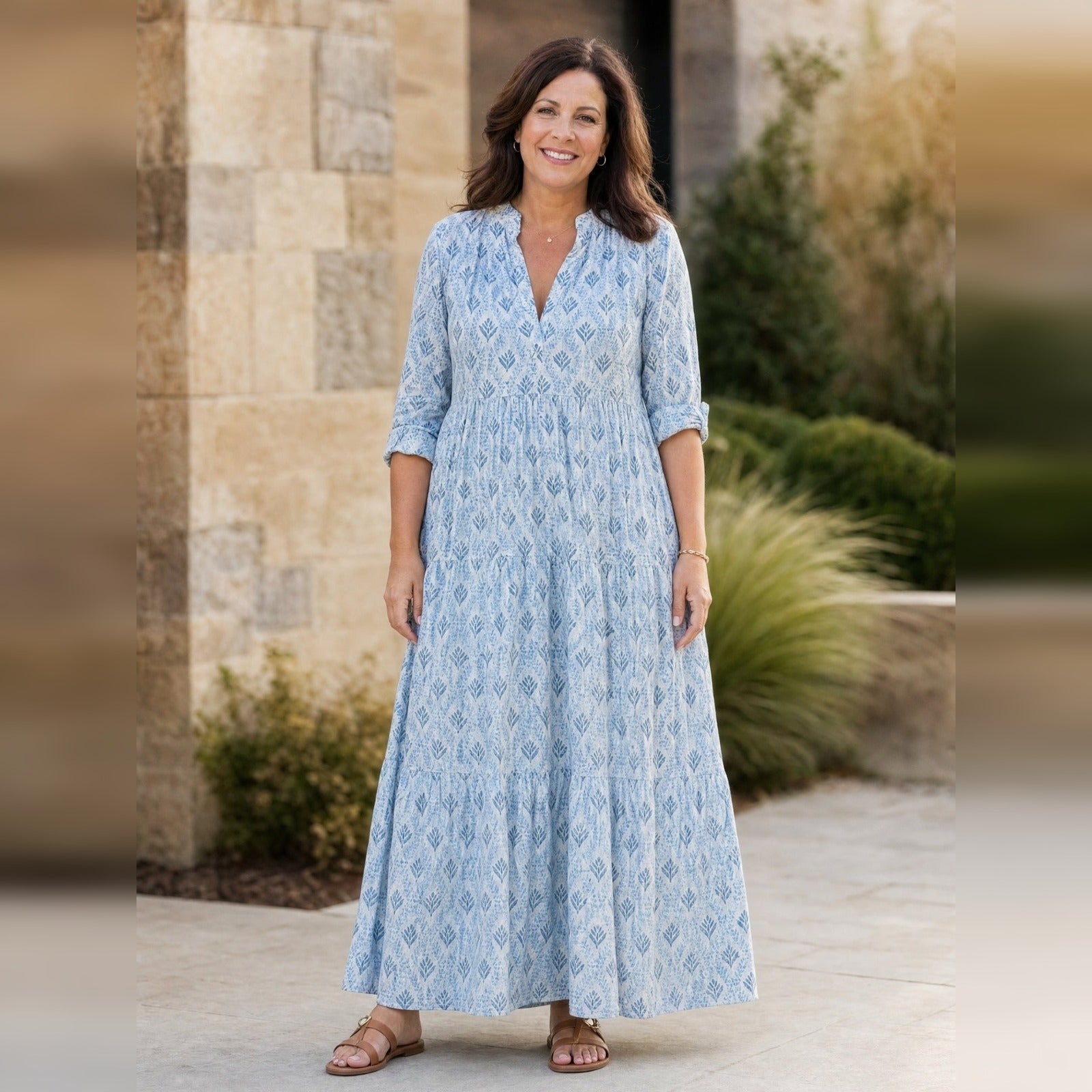 Boho Maxi-jurk Dames – Lange Mouw, V-hals & Print Zomerjurk-Boutique Moda