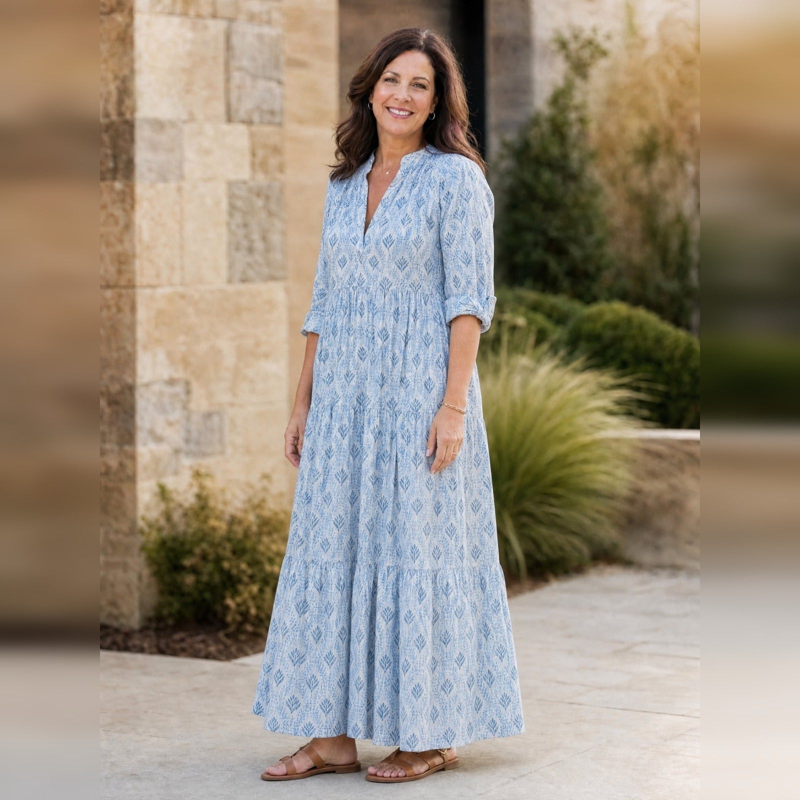 Boho Maxi-jurk Dames – Lange Mouw, V-hals & Print Zomerjurk-Boutique Moda
