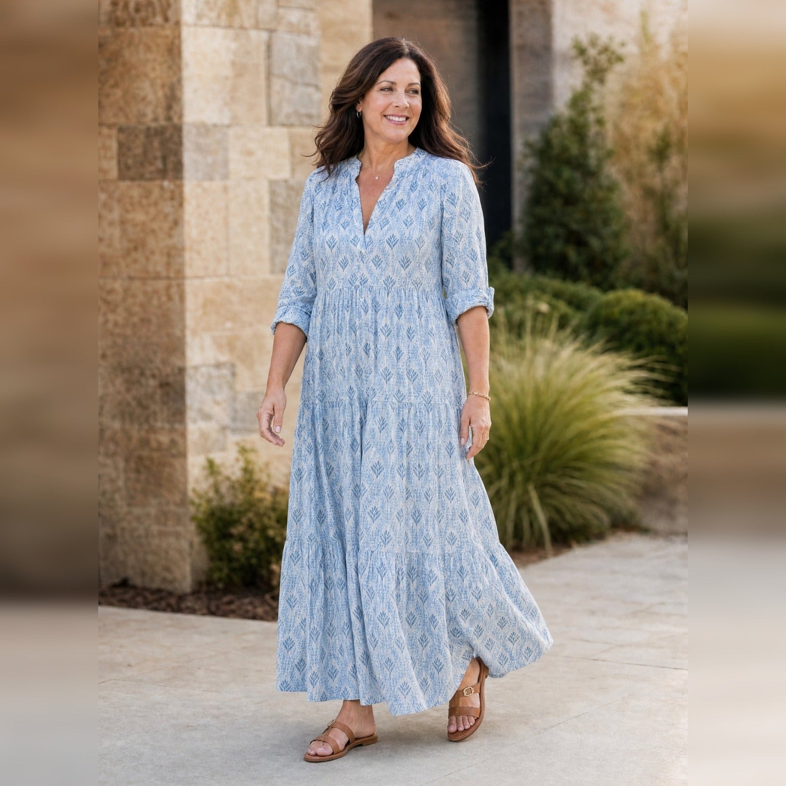 Boho Maxi-jurk Dames – Lange Mouw, V-hals & Print Zomerjurk-Boutique Moda
