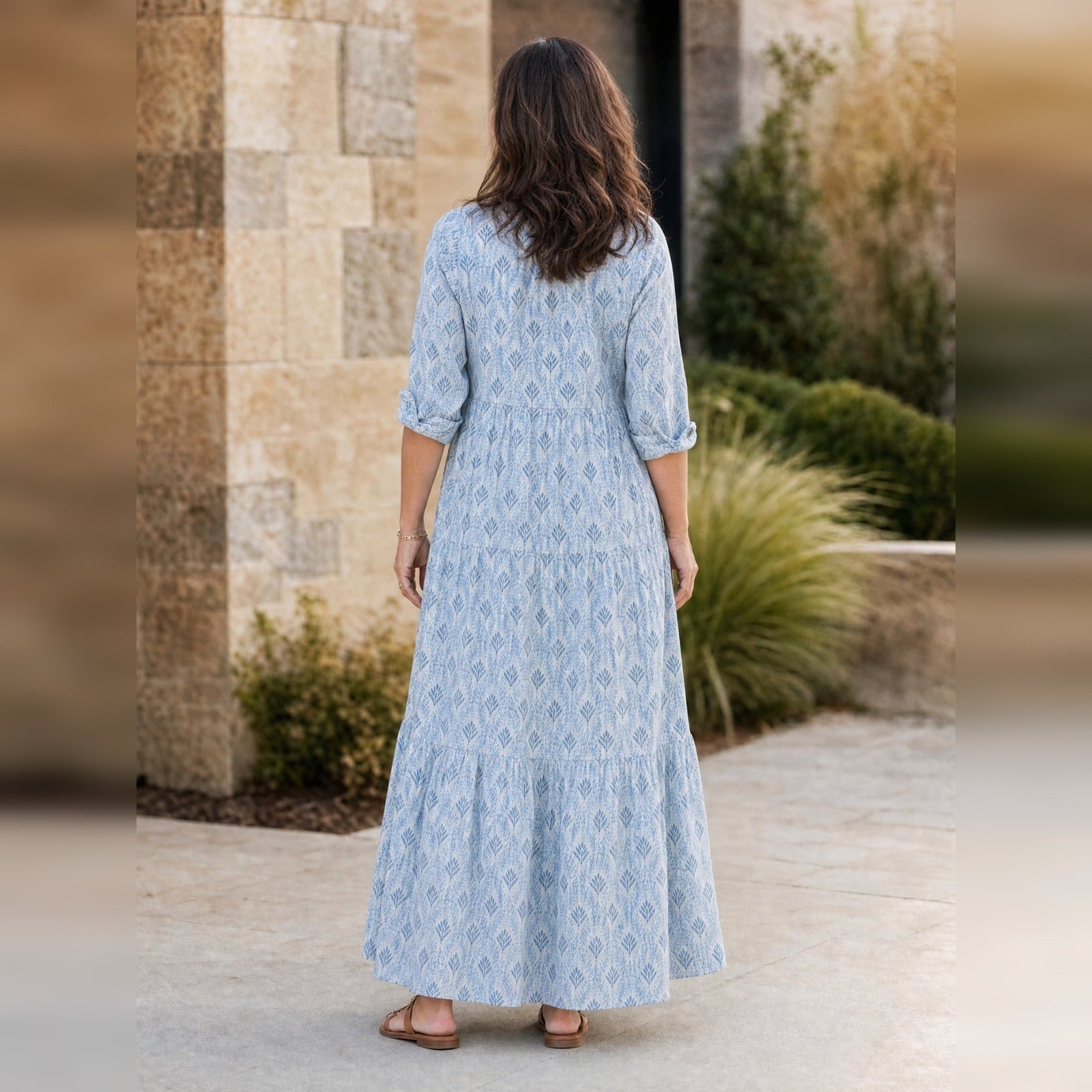 Boho Maxi-jurk Dames – Lange Mouw, V-hals & Print Zomerjurk-Boutique Moda