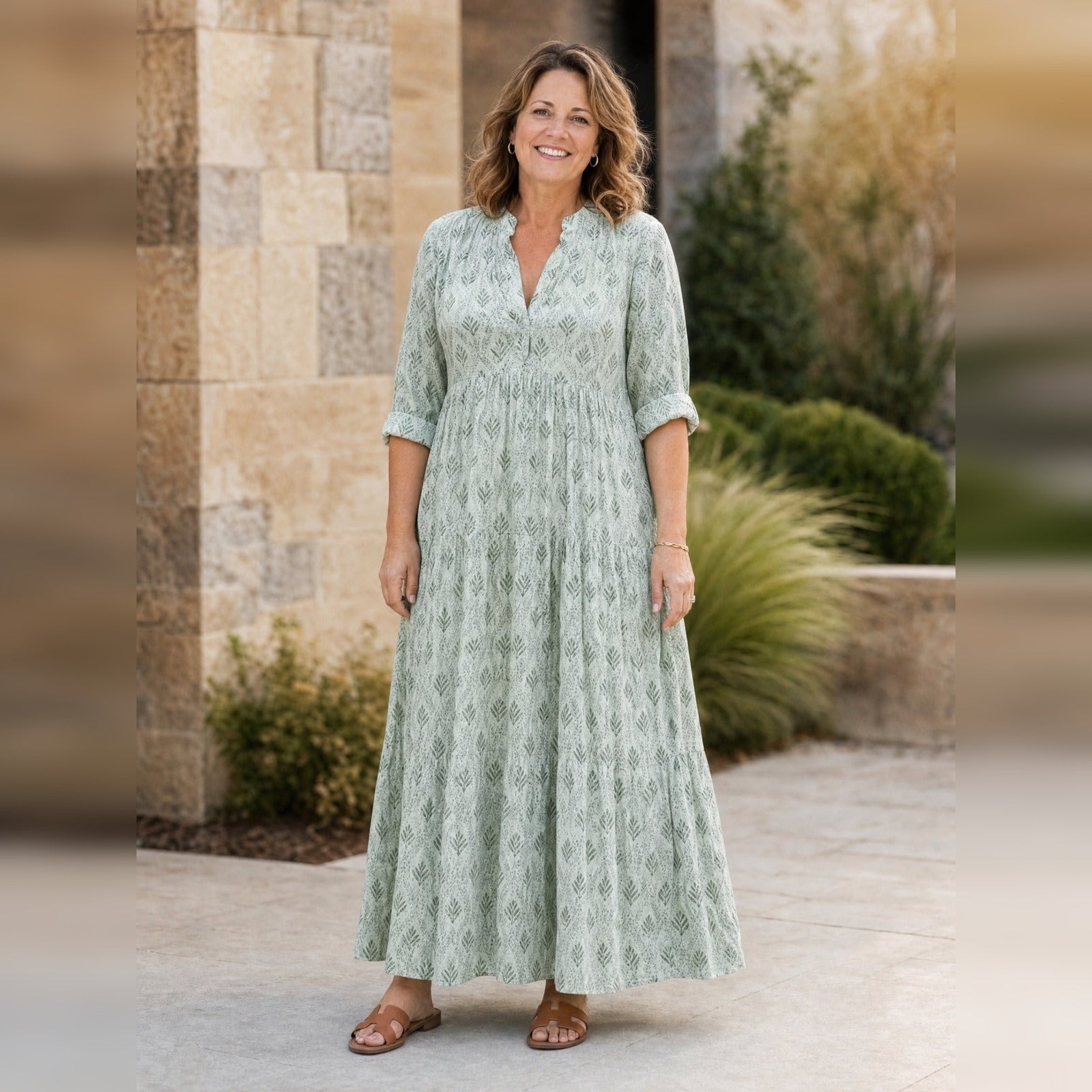 Boho Maxi-jurk Dames – Lange Mouw, V-hals & Print Zomerjurk-Boutique Moda