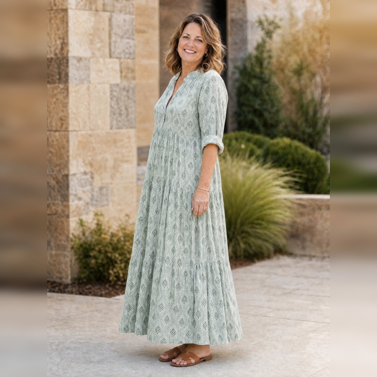 Boho Maxi-jurk Dames – Lange Mouw, V-hals & Print Zomerjurk-Boutique Moda