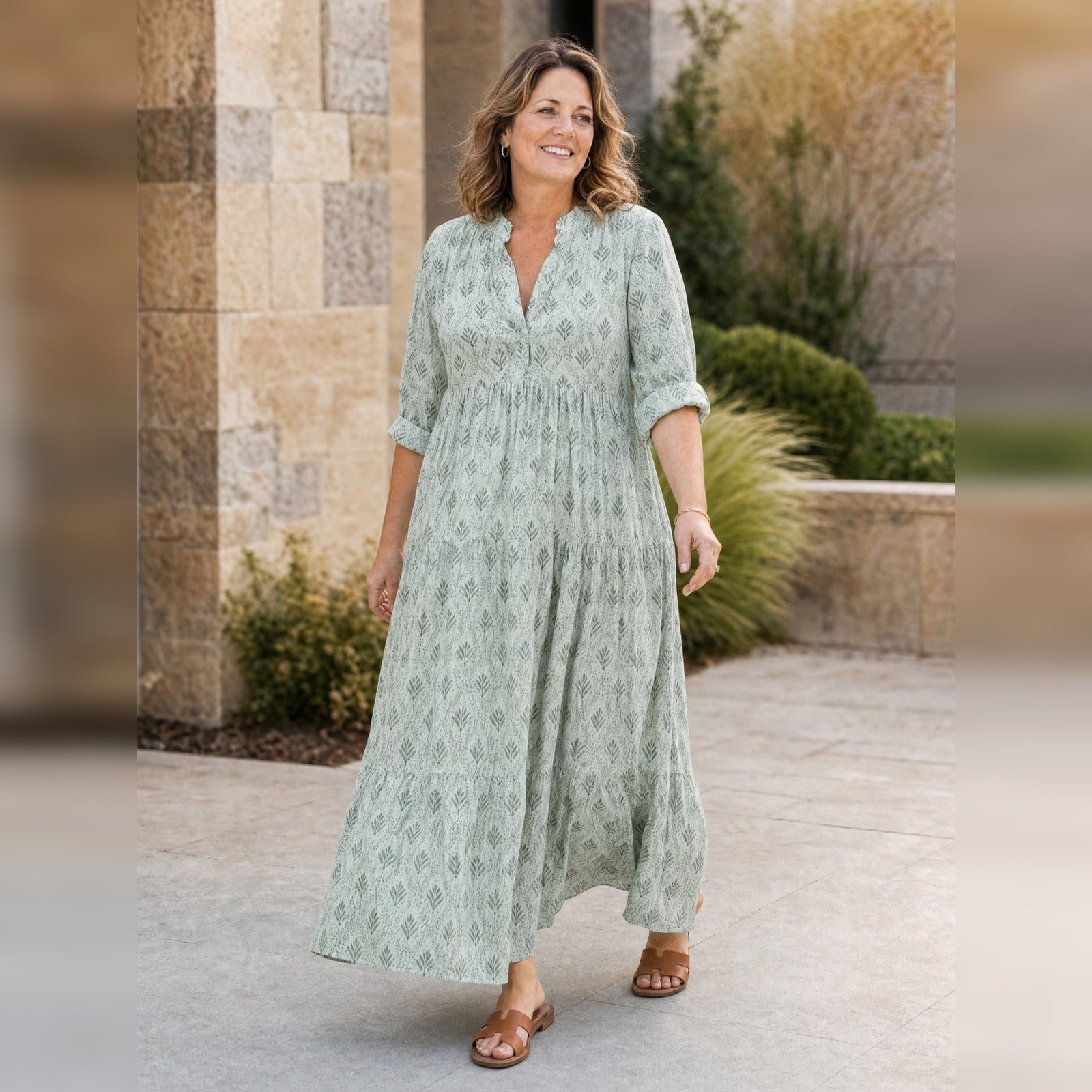 Boho Maxi-jurk Dames – Lange Mouw, V-hals & Print Zomerjurk-Boutique Moda