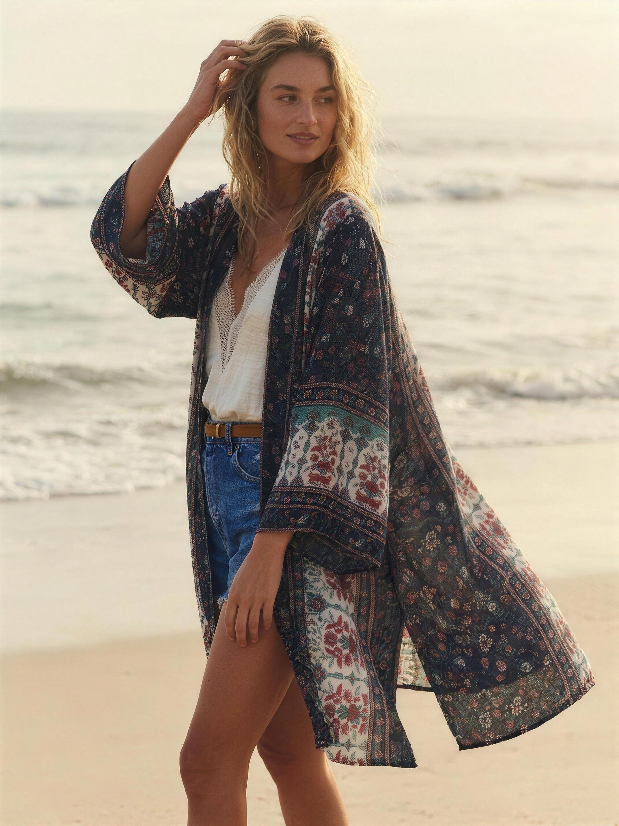 Boho kimono - dames bedrukte strandcover-up kimono-Boutique Moda