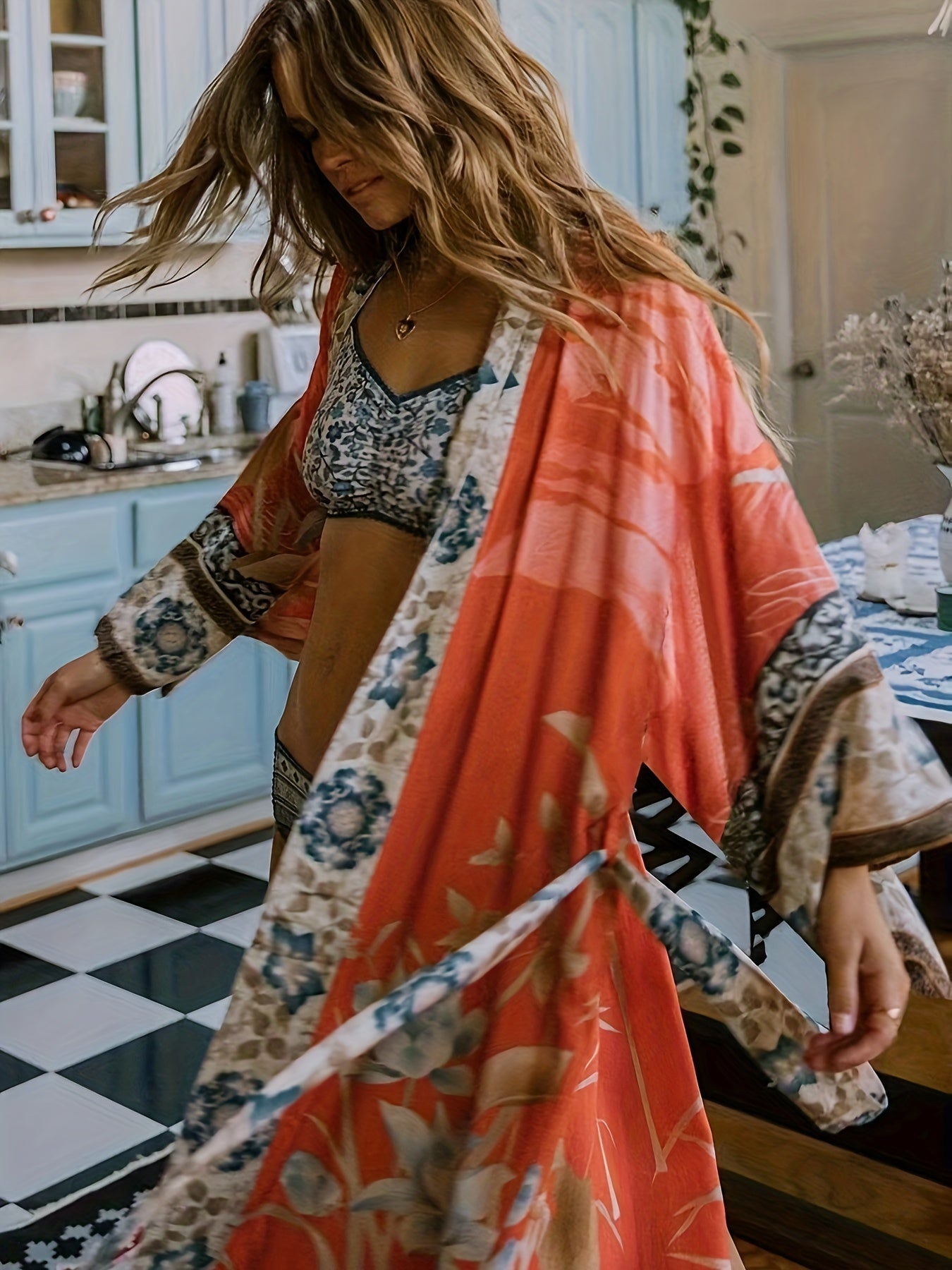 Boho kimono - lange dameskimono strandcover-up met ceintuur-Boutique Moda
