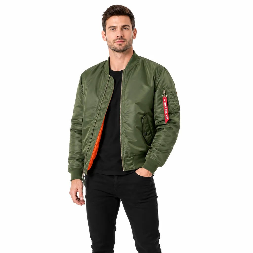 Bomberjack heren legergroen met oranje voering - Boutique Moda