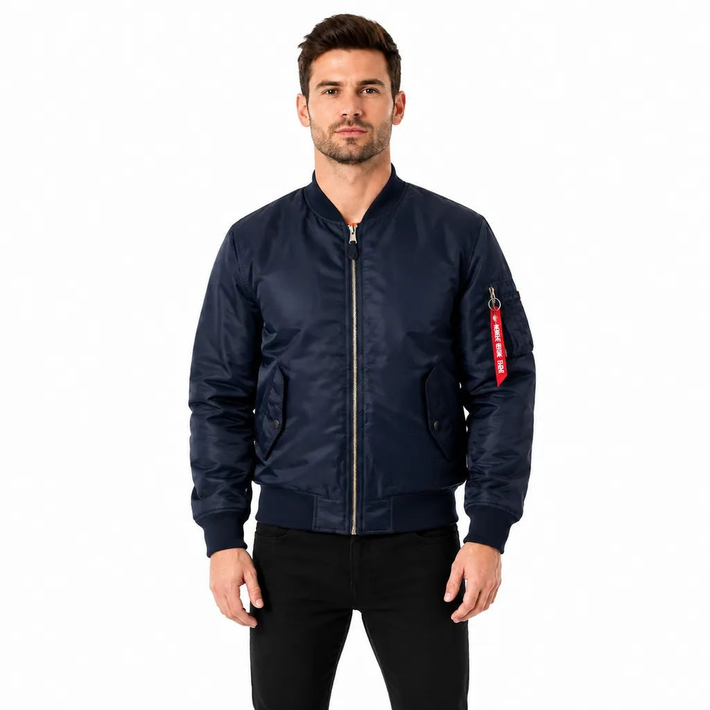 Bomberjack heren blauw met rits en mouwzak - Boutique Moda