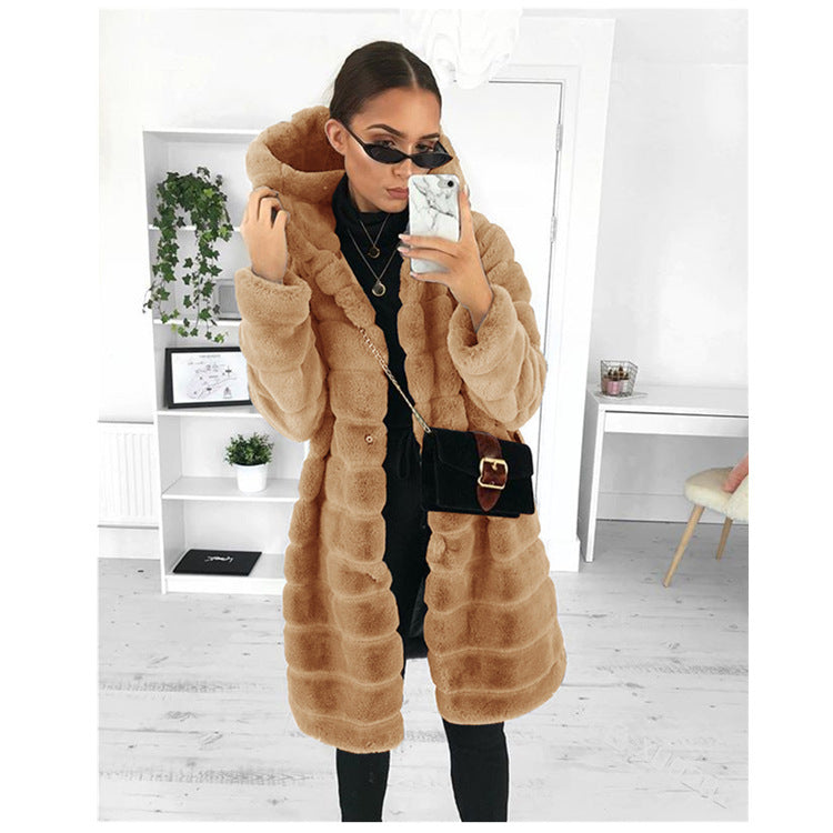 Bontjas met capuchon | Halflang | Faux pluizige jas | Vrouwen Winterjas-Boutique Moda