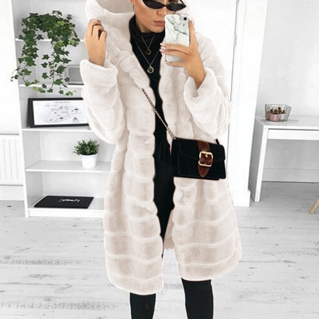 Bontjas met capuchon | Halflang | Faux pluizige jas | Vrouwen Winterjas-Boutique Moda