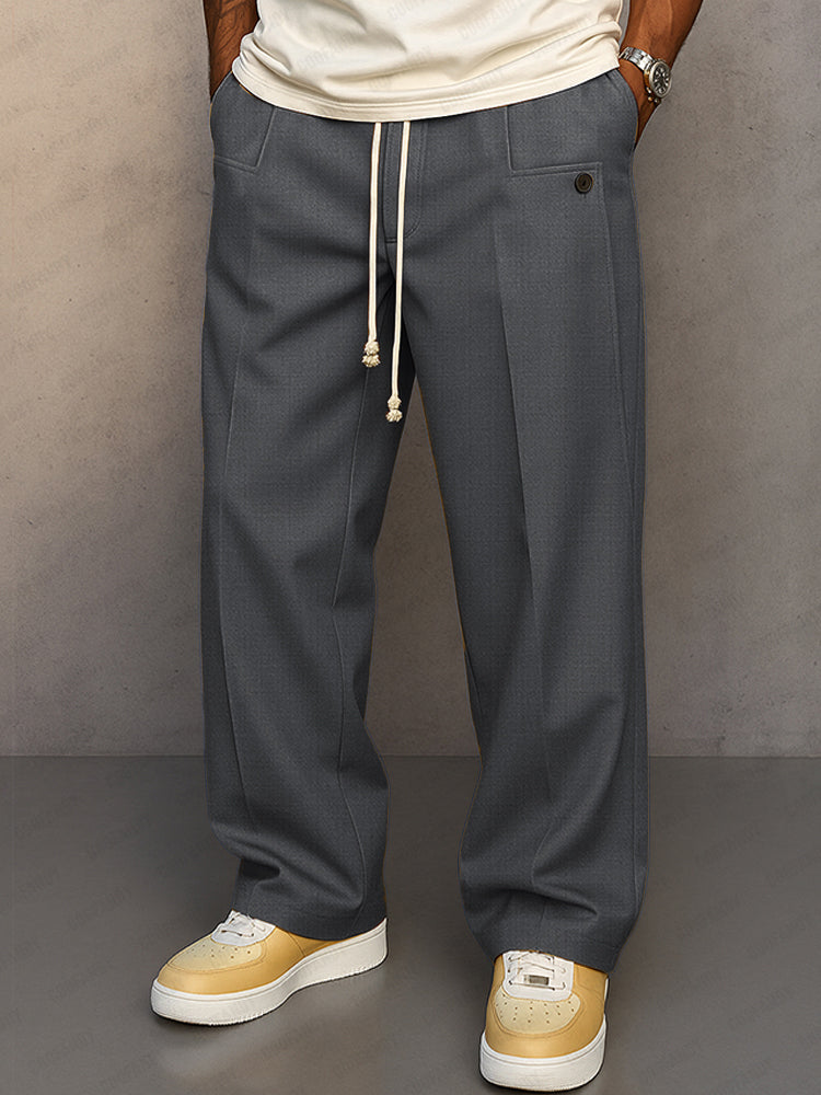 Broek met trekkoord | Losse pasvorm | Met plooien | Recht gesneden broek | Herenbroek-Boutique Moda