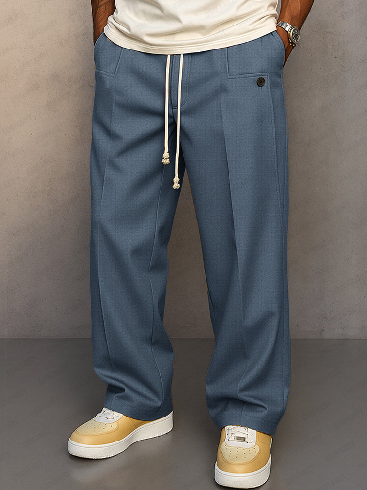Broek met trekkoord | Losse pasvorm | Met plooien | Recht gesneden broek | Herenbroek-Boutique Moda