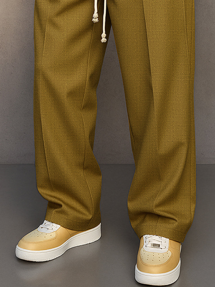 Broek met trekkoord | Losse pasvorm | Met plooien | Recht gesneden broek | Herenbroek-Boutique Moda