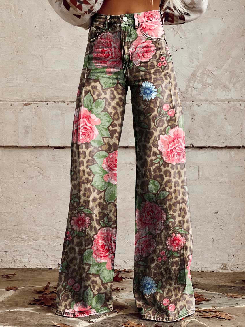 Broek met wijde pijpen - Bedrukt - Hoge taille - Zomerbroek - Damesjeans-Boutique Moda