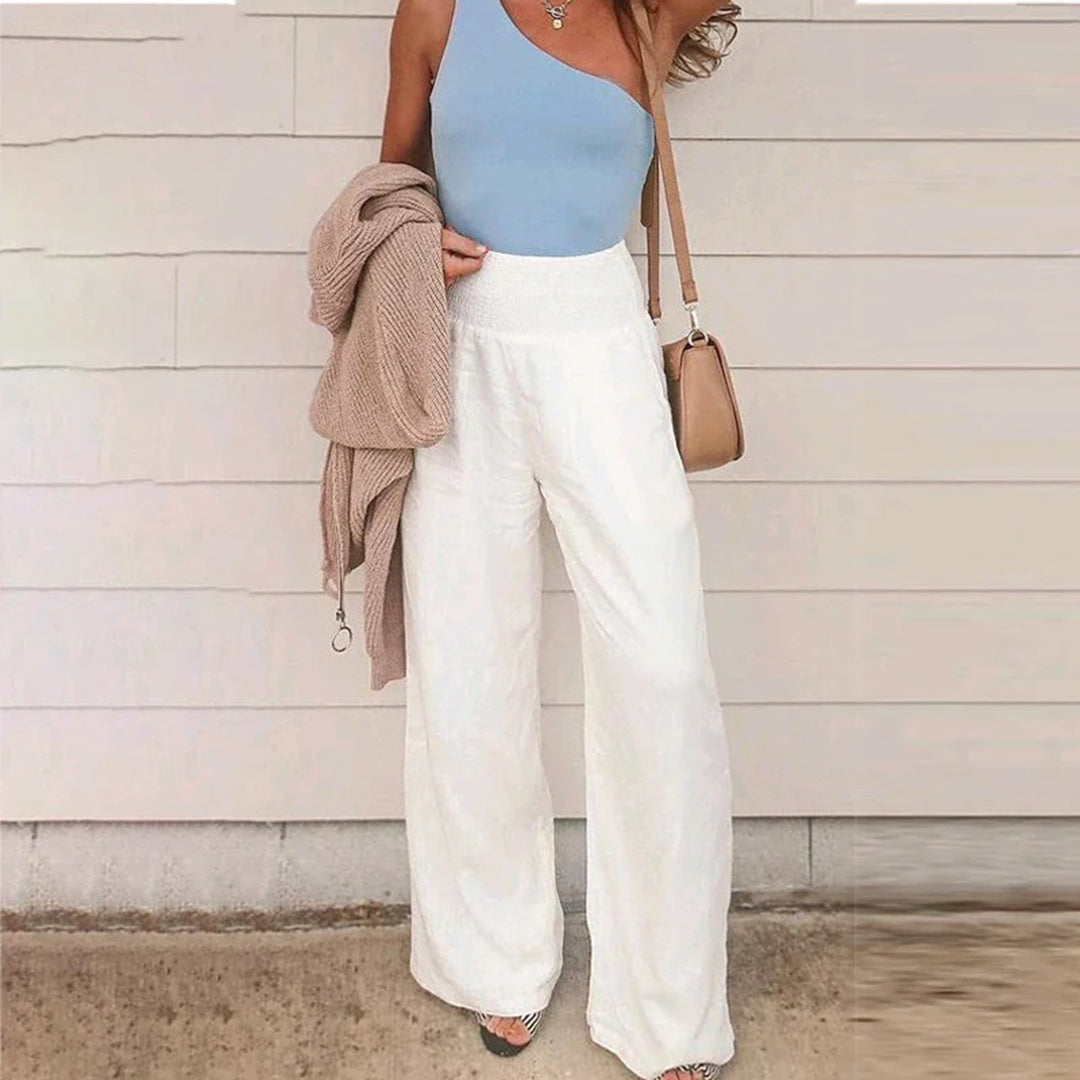 Broek met wijde pijpen - Luchtige zomerbroek met hoge taille voor dames-Boutique Moda